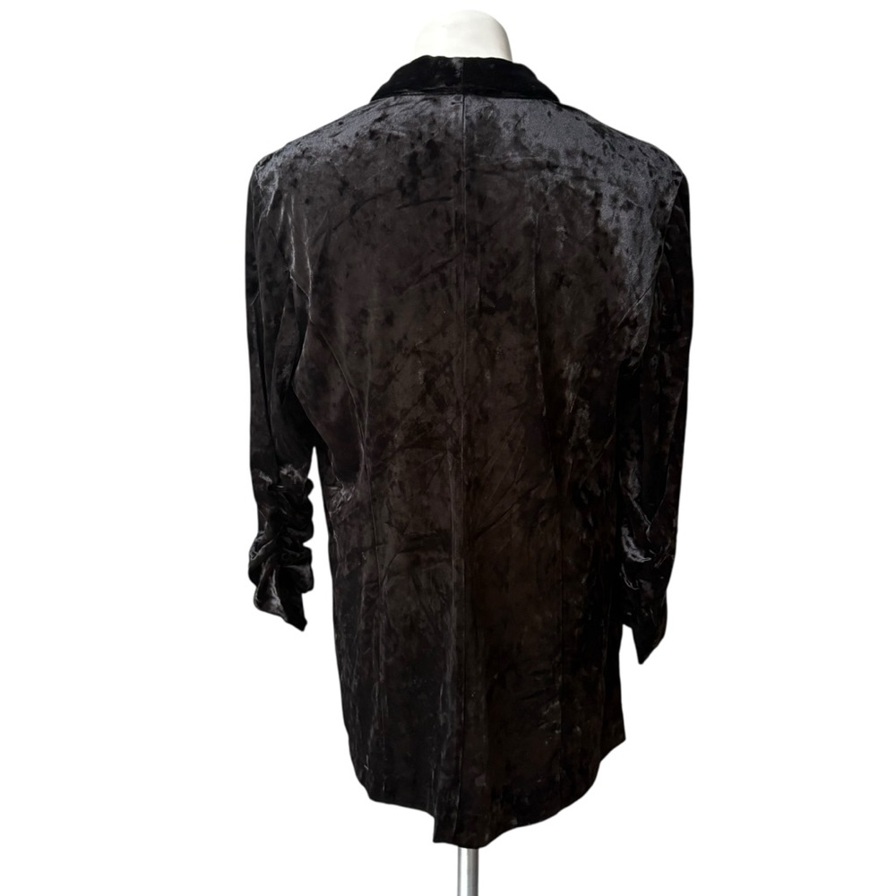 89th & Madison Black Crushed Velvet Open Front Blazer Cinched Sleeve Cuffs, Sz L - Picture 2 of 14